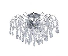 Demarkt Lustre Plafonnier de Style Baroque en Métal couleur Chrome Argent Brillant décoré de Pampilles en Cristal pour Salon Chambre Hall dEntrée 6x60W E14