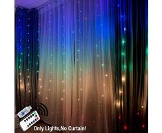 Rideau de lumière guirlande lumineuse exterieur interieur led decorative led rideau lumineux blanche bleu rose jaune couleur chambre mariage décor Arc en ciel Licorne pour enfant telecommande