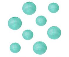 SUNBEAUTY Lanterne Papier Chinoise Boule Lampion Bleu Deco Mariage Decoration Bapteme Anniversaire Baby Shower Lot de 8 (Mix 20 cm 30 cm)