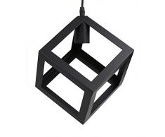 Lumière de plafond industrielle vintage, teinte métallique en forme de cube, lampe rétro suspendue Luminaire pour café, bar ou cuisine, noir (ampoules E27 non incluses)