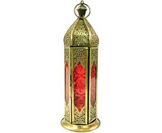 Guru-Shop Lanterne Orientale en Laiton/verre au Design Marocain, Lampe à Vent, Rouge, Couleur : Rouge, 23x8x8 cm, Lanternes Orientales