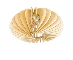 wodewa Suspension Luminaire Bois I Luna I Naturelle Lustre Bois Lampe Suspendue Bois Lampe Plafond en Bois Reglable Hauteur E27 LED Chambre Lustre Salon I Nature