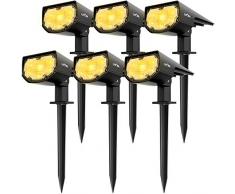 LITOM 【6 Pack 12 LED Spot Solaire Extérieur, Blanc Chaud Lampes Solaires Etanche IP67 Projecteur Solaire Réglable avec Panneau Solaire 180° Eclairage Extérieur Solaire pour Jardin, Chemin, Allé
