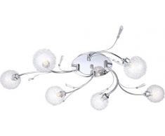 Plafonnier chrome, clair, lacis de boules aluminium, boule D:9cm, LxLxH:800x500x195, incl. 6xG9 33W 230V