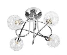 Plafonnier - 4 Boules en Fil dAluminium et en Verre (4 Ampoules de Max. 28 W, G9), Classe Énergétique de A++ à E, LED, Design Moderne - Lustre, Lampe de Plafond, Luminaire pour Salon, Chambre