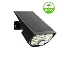 LITOM Projecteur Solaire Extérieure à 30 LED Lampe Solaire sans Fil à Angle Réglable avec Détecteur de Mouvement Etanche IP65 en 3 Modes déclairage Spot Murale pour Sécurité éclairage