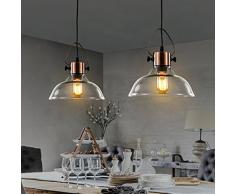 NIUYAO Lampe Suspension Lustre Abat-jour en Clair Verre Industrielle Pendant Lights Finition en Cuivre Antique Réglable