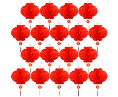 Tupa Lot de 20 lanternes Chinoises Rouges pour décoration de Festival pour Nouvel an Chinois, Festival de Printemps, Festival de Lanterne, Fournitures de célébration, Plastique Papier, 16 inches