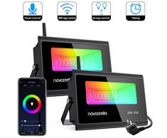 Projecteur LED RGB WiFi Intelligent 20W NOVOSTELLA, Spot LED Extérieur Multicolore 2000lm, RGB+ Blanc 2700K-6500K, IP66 Etanche, Contrôle APP, Contrôle Vocal via Alexa Google Assistant, 2 Pcs