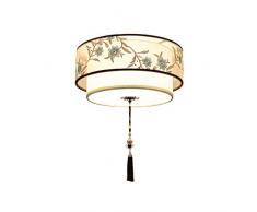 SGWH Plafonnier de tambour, encastré moderne Art de fer rond en tissu créatif pendant la décoration, abat-jour en peau de mouton E27 nouveau plafonnier de style chinois, lampe-D-Round 40x20cm