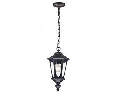 Suspension exterieur, Vintage, Antique, Réverbère exterieur, lanterne, style rustique, armature en Metal couleur bronze, plafonnier en verre, maison, escalier,terrasse, 1ampoule E27 60W IP44