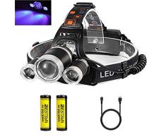 Lampe frontale UV, Lampe UV Frontal Blacklight avec Lumière Ultraviolette 395-400nm pour lart, pêche de nuit, chiens de grue, scorpions, taches durine pour animaux de compagnie