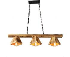 Raelf Rustique 3-tête en Bois Massif Lustre Style Industriel Loft rétro en Bois Lustre Moderne Lampe Suspendue Minimaliste Lustre Creative Strip Café Bar Bar Bois Lustre E27