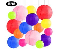 CosyVie Lot de 16 Pcs Lampion Chinois Abat-jour Lanterne en Papier Boule Couleur pour Décoration de Mariage Maison Noël Fête et Anniversaire