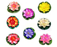Deer Platz 8PCS Artificielle Nénuphar Flottant Lotus, Mousse Flottante Plantes, pour Mariage Jardin Aquarium Décor pour Piscine Lanternes （8Couleur）