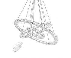 96W LED Crystal Design Suspension Lampe Dimmable Plafonnier Lustre Créatif Trois anneaux（72W Dimmable）