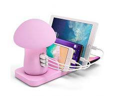 BYBYC 3 LED Port USB Station de Recharge Rapide QC 3.0 Charge Rapide Dock Lampe Champignon Chargeur sans Fil pour Iphone Samsung Smart Phones Tab