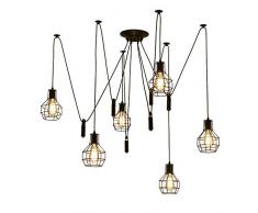 Rétro Style de lindustrie Lustre Lampe araignée Ancien Lumières pendantes Lampe suspendue Noir Le fer Cage E27 Plafonnier DIY Ajustable 6 flamme pour Chambre Salon Cuisine Café Bar Loft Bureau