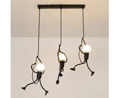 E27 Lampe Suspension - Humanoïde Lampes de Plafond - Hauteur réglable - Luminaire suspendu vintage Pour le salon salle à manger bar cafétéria ((3 Tête Plateau rectangulaire))