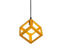 Luminaire Suspensions Industrielle Lustre Vintage Abat-Jour Jaune Métal Forme Carré Culot E27 Plafonnier Corde Ajustable pour Salon Salle à Manger Bar, 22cm