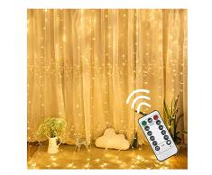 XLGX Guirlande Rideau Lumineux,Bright Guirlande Lumineuse LED 3M*3M, 8 Modes, 300 LED, dambiance à Lumière,Pour la Décoration Rideaux Fenêtre Terrasse Mariage Fenêtre (Blanc)