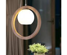 Lustre en Verre Blanc Nordique Cercle Plafonnier en Bois Zen Art Lustre en Bois Verre pour Salon Salle à Manger Chambre Eclairage, Esstischleuchte E27(non inclus), Expédié et vendu parCetées