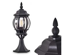 Borne extérieure Lentua, potelet vintage en aluminium moulé noir de 50 cm de haut, luminaire de jardin pour une ampoule E27 max. 60 Watt, IP44, compatible ampoules LED