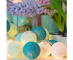 Guirlande Lumineuse Boules, Fansu Batterie Chaîne de Lumière 6cm Boules Coton LED Cosy Romantique Lumière Couleur Décoration Pour La Saint Valentin Noël Mariage Fêtes (3M-20 Boule lumière,Bleu)