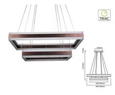 LEDLUX SKU-3988 Lampe LED à suspension rectangulaire couleur café marron double anneau 600 x 300 mm 400 x 200 mm 3000 K 100 W intensité variable