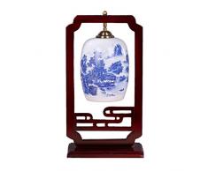 Lampe de Chevet ou de Table Abat-jour en céramique à la main asiatique oriental Vintage lampe de chevet en bois cadre en céramique design moderne