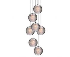 Plafonnier, lampe pendante en cristal de boule G4-LED, lustre réglable en hauteur salon lumière de grenier escalier hall restaurant bar chambre lampe suspendue chromée tête 1/5/7/14/26/36