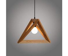 Suspension Luminaire forme Triangle Design en Bois 30cm Vintage Lustre Corde Ajustable Décor Salle à Manger Chambre