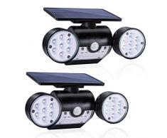 Lampe de Jardin Solaire (2 pièces), GIANTARM Lampadaires Solaires Extérieurs à 30 LED avec Détecteur de Mouvement, IP65 étanche, Double Projecteur Pivotant à 360 °