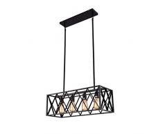 Éclairage industriel avec îlot de cuisine avec 4 prises E26, lampe à suspension vintage rectangulaire, lustre rétro en métal de plafonnier de ferme pour restaurant, cuisine et bar, 60W