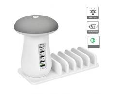 YOFO LED Lampe de nuit en forme de Champignon de 5-Port USB Prise Station de charge rapide Universal Tablet and Phone Charger