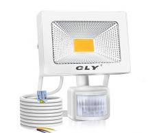 Projecteur LED Avec Détecteur 20W, CLY Projecteur LED Extérieur Détecteur, Spot LED Extérieur Avec Détecteur, Pour Jardin, Patio, Terrasse, Cour, Maison, Allée, Escalier Extérieur【Blanc Chaud】