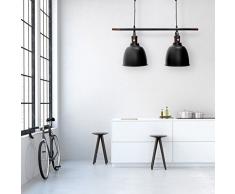 Relaxdays Lampe à suspension deux ampoules abat-jour Dimensions H x L x P 116 x 81 x 24 cm Luminaire hauteur réglable métal et bois décoration intérieure noir