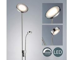 B.K.Licht lampadaire LED dimmable, module LED 21W, luminosité variable, avec liseuse orientable 3,5W, luminaire de salon, lampe de lecture, 230V, IP20, hauteur 1800mm