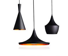 mengjay LED Lampe suspension Lampe suspension abat-jour Modern Vintage métal Hauteur réglable pour salon chambre 1 x E27 (extérieur Noir Intérieur or) AC 90–240 V Schwarz(C)