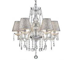 Saint Mossi lustre en verre de cristal moderne déclairage plafonnier lustre lampe 5 bras avec base chromé E14 fini abat-jour argent