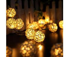 Ularma 20 LED couleur Chaîne de boule de rotin Guirlande lumineuse Pour Xmas Mariage Parti Chaud (beige)