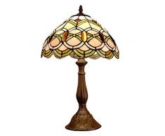 *WTTFF* Lampe De Table Style Tiffany Abat-Jour Semi-Circulaire Américain en Verre Teinté Ø30cm Lampe en Verre Jaune pour Chambre, Lampe De Chevet, 110~240V, E27