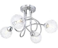 Plafonnier chrome, clair, lacis de boules aluminium, D:8cm, LxLxH:360x360x190, incl. 4xG9 33W 230V