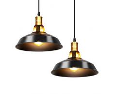 Albrillo Lot de 2 Suspension Luminaire Industrielle, Φ27 cm pour ampoules E27, Plafonnier Rétro en Noir Classique avec Câble Réglable, Idéal pour Salle à Manger, Salon, Restaurant, Café et Bar