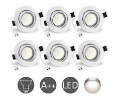 Spot LED Encastrable Blanc 6W Wowatt 6 Spots Encastrables GU10 Blanc Froid 6000K Equivaut 50W Ampoule Halogène Plafonnier Encastré Intérieur 220V 600lm Orientable 40° Rond Métal Nickel Non Dimmable