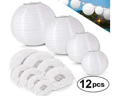 ilauke 12pcs Lampion Papier Blanc Lanterne Blanche à Papier Rond Lampe pour Anniversaire Décorations de Mariage Décorations Artisanales (6 8 10 12)