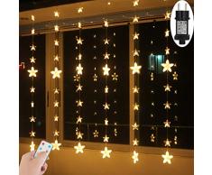 Guirlande Lumineuse extérieur intérieur 2Mx1,5M Guirlandes Lumineuses pile rideau lumineux noel 144 led Etoiles blanc chaud 8 mode lumieres rideaux eclairage decor maison jardin mariage