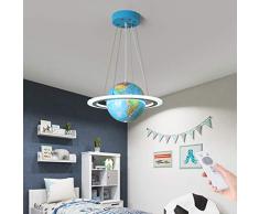 LED Pendentif Cartoon Planète Lampe Pendentif Enfants Dimmable avec Télécommande, Fille Chambre Garçon Acrylique Lustre Abat-Jour Lampe Suspendue E27 Circulaire Globe Bleu Design,40cm(36W)