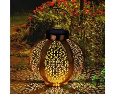 Lanterne Solaire LED Exterieur GolWof Lampe Solaire de Jardin Exterieur Suspendue Étanche Lumière Accrochant Éclairage Décorative Hexagonale pour Jardin Patio Pelouse Couloir Allée - Dorée