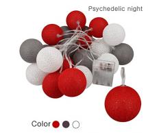 Morbuy Guirlande Lumineuse Boules, Piles Décoration Intérieur 20 LED Coton Boule Chaîne Lumièr pour Fête Noël Halloween Mariage Chambre Romantique Décor (3.3m / 20 Boule lumière, Psychédélique)